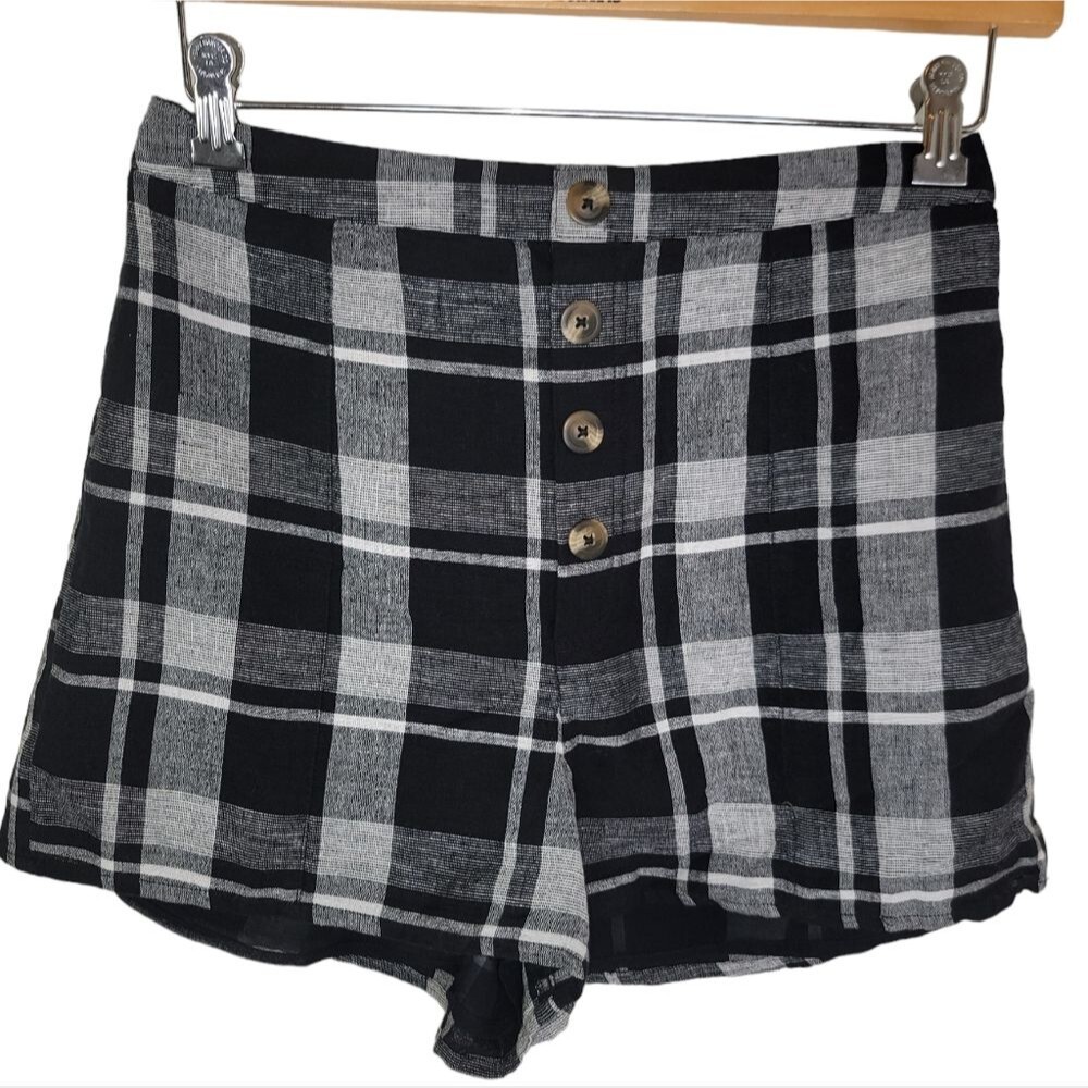 American Eagle AEO Nwt Plaid High-Waist Linen Blend Shorts Medium